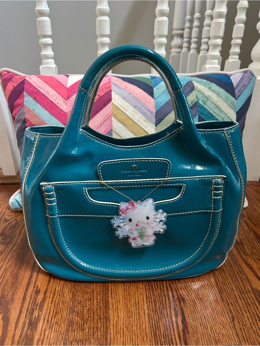 kate spade Teal Patent Leather Tote with Front Pocket